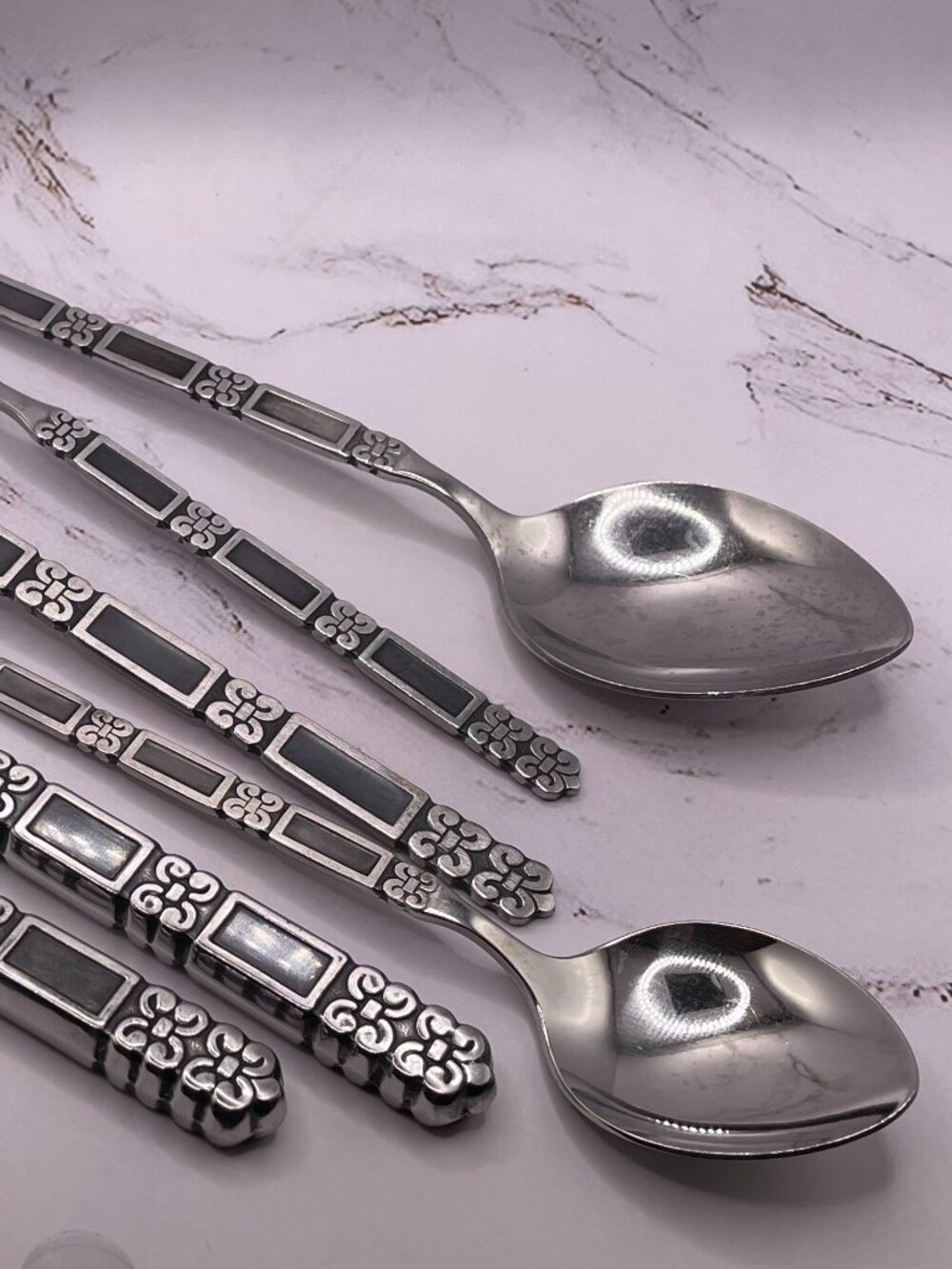 6pc Oneida Community Stainless Flatware Lot Madrid Black Accent